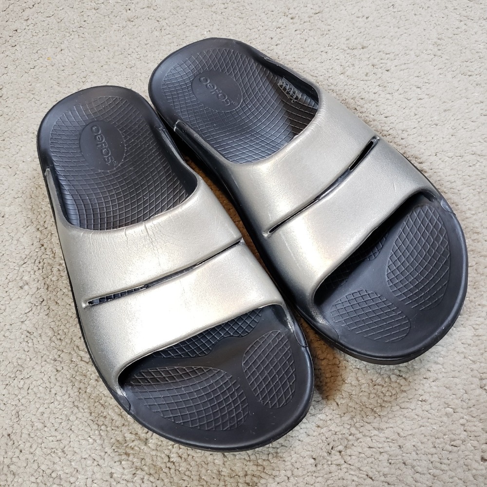 Oofos Ooahh Slate Black Slide Sandal Recovery Comfort‎ Slip On Unisex M 8 W 10
